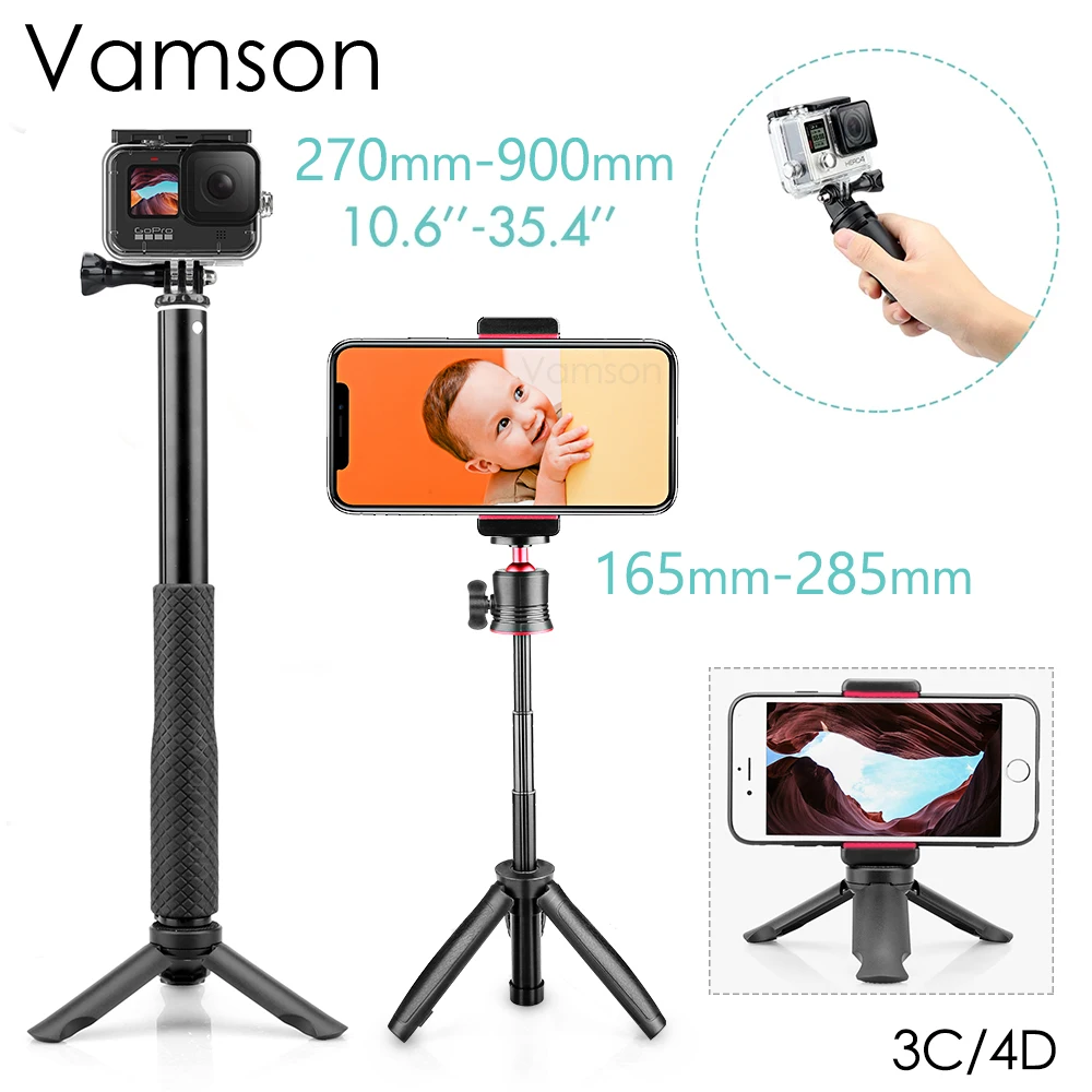 

Vamson Selfie Stick for iPhone Samsung Xiaomi Huawei Monopod Tripod with Phone Holder Mount for GoPro 10 9 8 7 for SJCAM for Yi