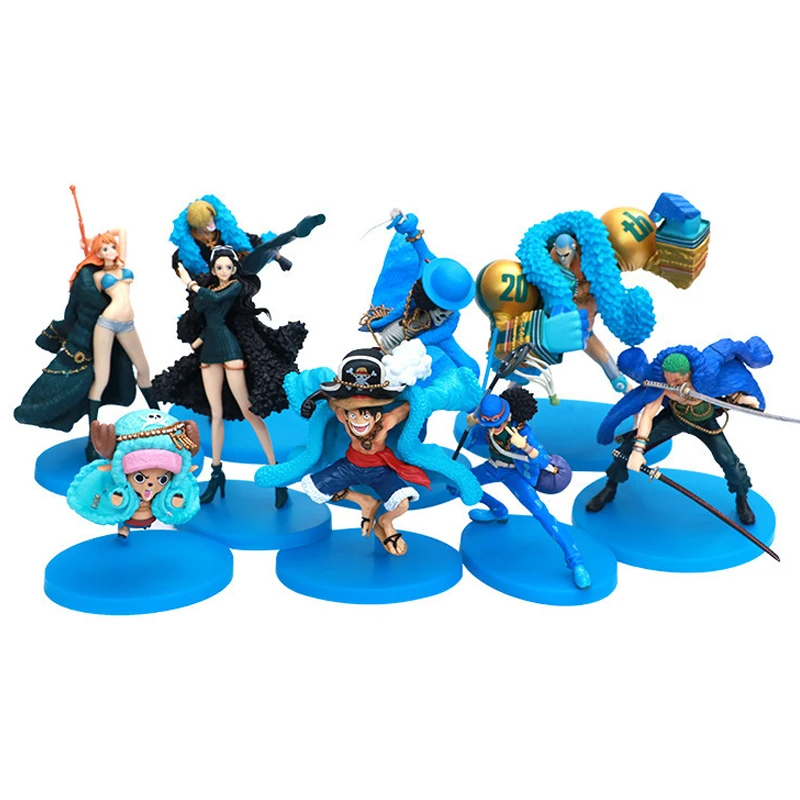 

Anime Characters One Piece Figure Blue Clothes 20th Anniversary Sanji Luffy Nami Tony Chopper Collection Decoration PVC Material