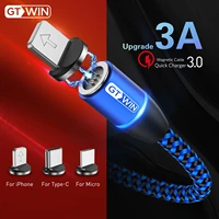 gtwin qc3 0 led magnetic cable super fast charging 360%c2%b0 rotatable plug support data transmission for iphone samsung xiaomi vivo