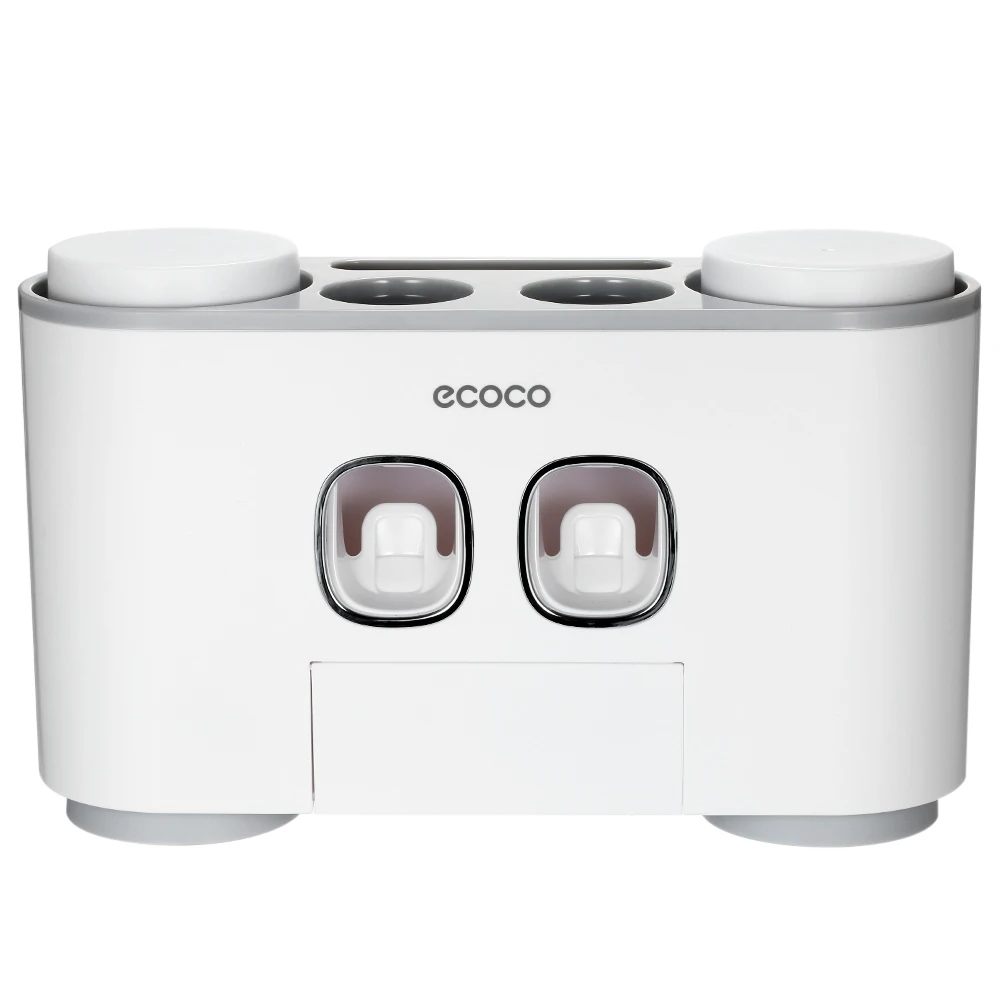 Ecoco стеллаж для хранения, новинка, настенный держатель для зубных щеток, ванная комната, стеллаж для хранения туалетных принадлежностей с 2 дозаторами для зубной пасты, 4 чашки