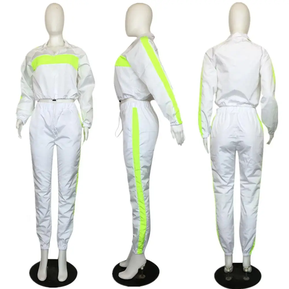 

QY0506 Ladies Suit fashion V-neck Long-sleeved blouse trousers two-piece casual slim jogging color matching sports suit women