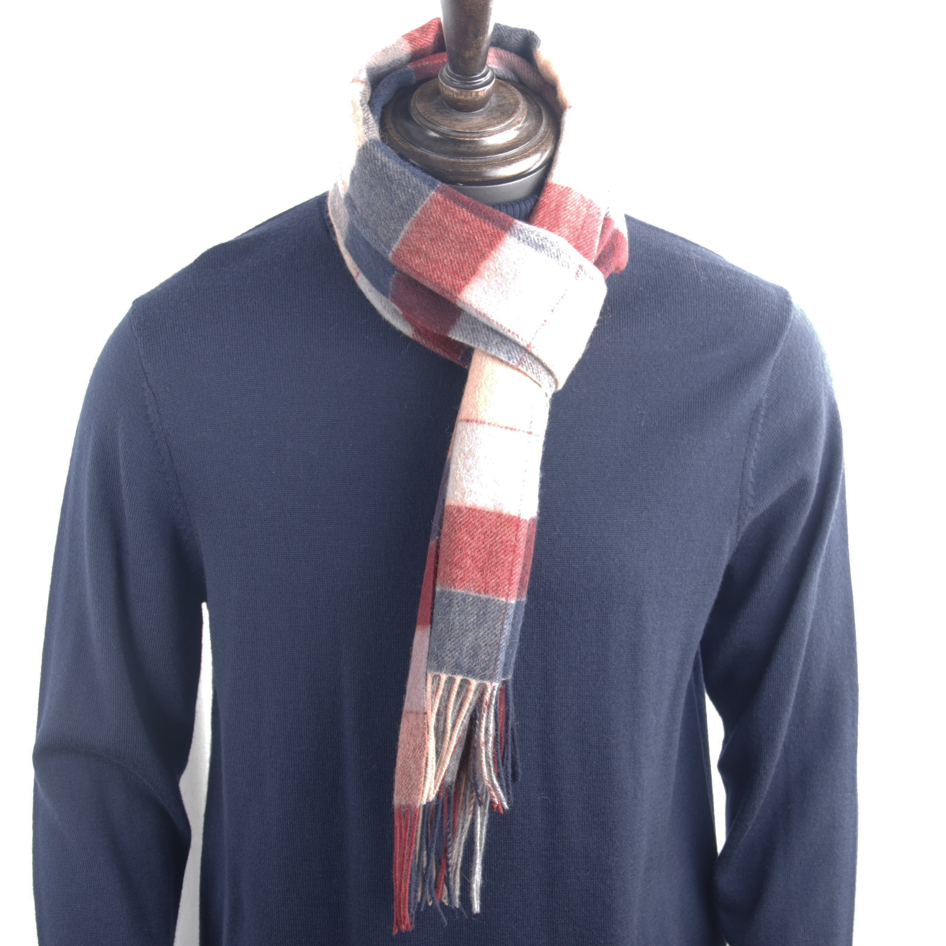 Теплый зимний мужской шарф в клетку темно бордовый светильник желтый из 2020