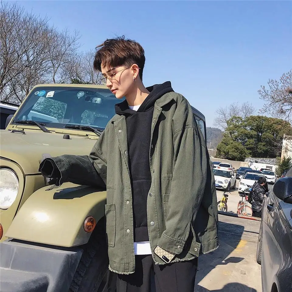 Мужская джинсовая куртка в стиле хип-хоп Повседневная приталенная из денима