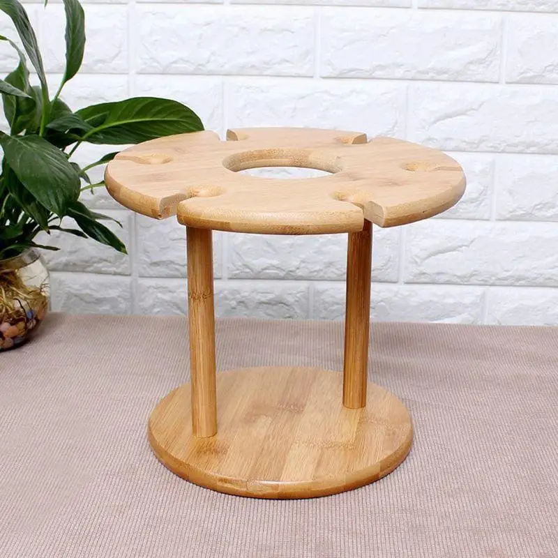 Подставка для бокалов горячего вина Бамбуковая настольная сушилка кемпинга на 6