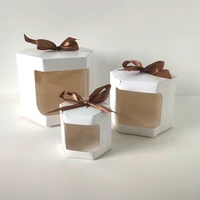 10pcs hexagon packaging boxes with transparent window package gift candy for wedding birthday home party small gift box