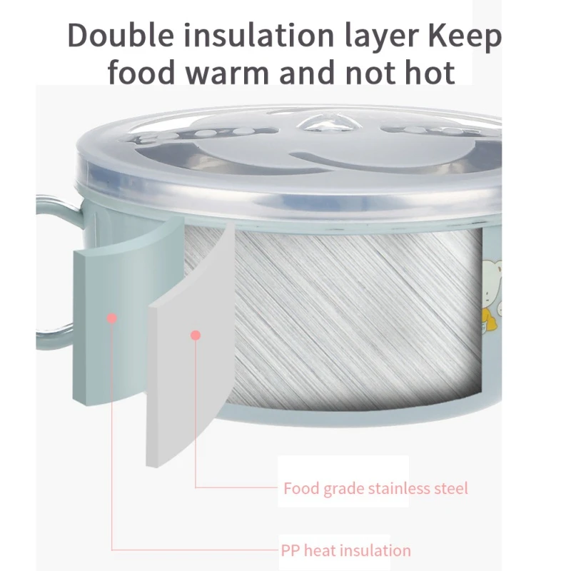 

Baby Stainless Steel Insulation Spoon Set Children Tableware Cartoon Printed Kids Food Bowl