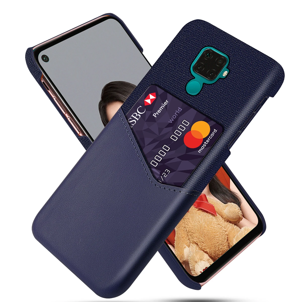 Темно-синий Для huawei P30 Pro P30 Lite чехол, кожаный тканевый комбинированный противоударный чехол для huawei P Smart Plus mate 30 чехол с отделением для карт - Цвет: Темно-синий
