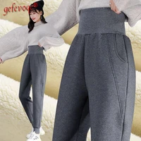winter streetwear korean fashion trousers women casual letter fleece thicken high waist sport harem pants female sweatpants 4xl