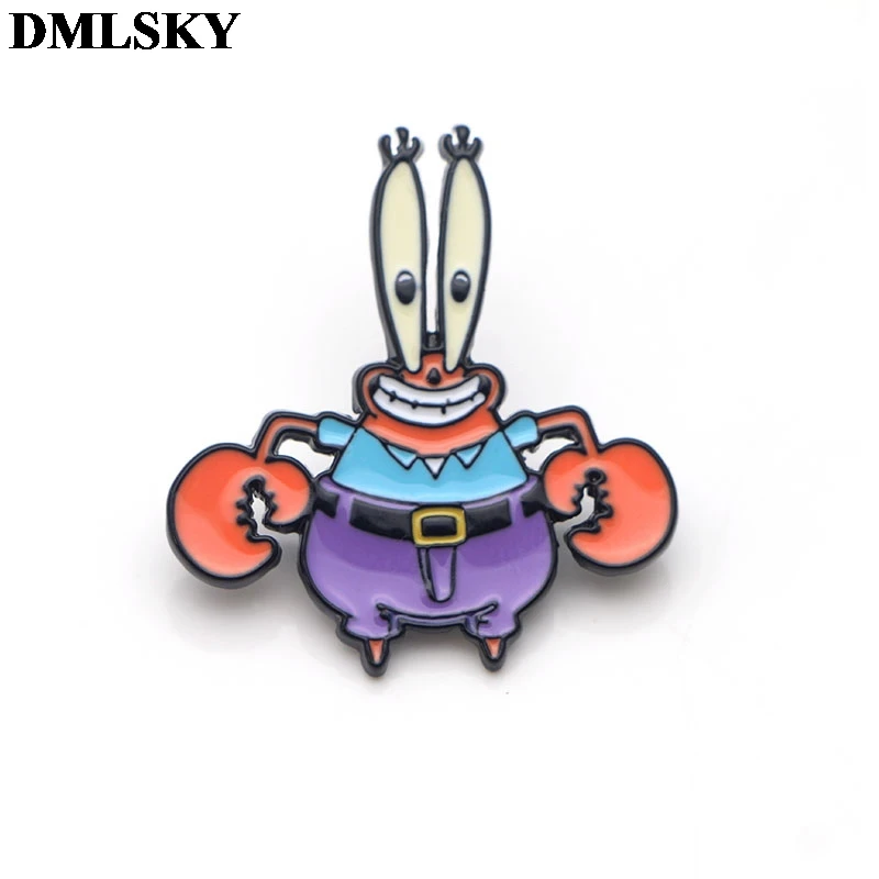 DMLSKY звезда Патрика Мультяшные броши металлическая эмалированная брошь-кнопка Милая Улитка Mr Krabs шляпа булавка значок для рюкзака коллекция подарки M4089