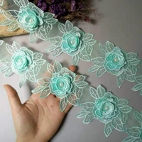 20pcs green rose flower leaf pearl lace trim applique trimming ribbon embroidered fabric sewing craft wedding decoration 10cm