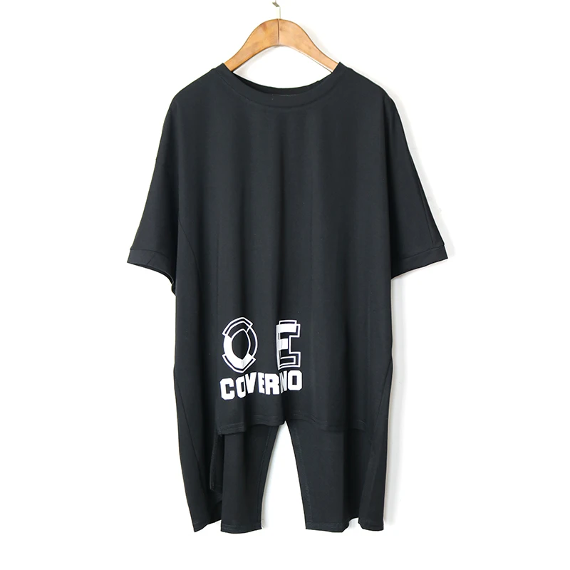 

210334 Harajuku Style Women's Summer Korean New Fashion T-shirt Irregular Hem Print Personality Female Cotton Tops