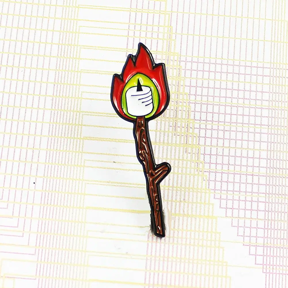 Unique Personality Candle Red Flame Brooch Wooden Stick Candlelight Enamel Pins Jewelry Backpack Badge Clothing Brooches | Украшения и