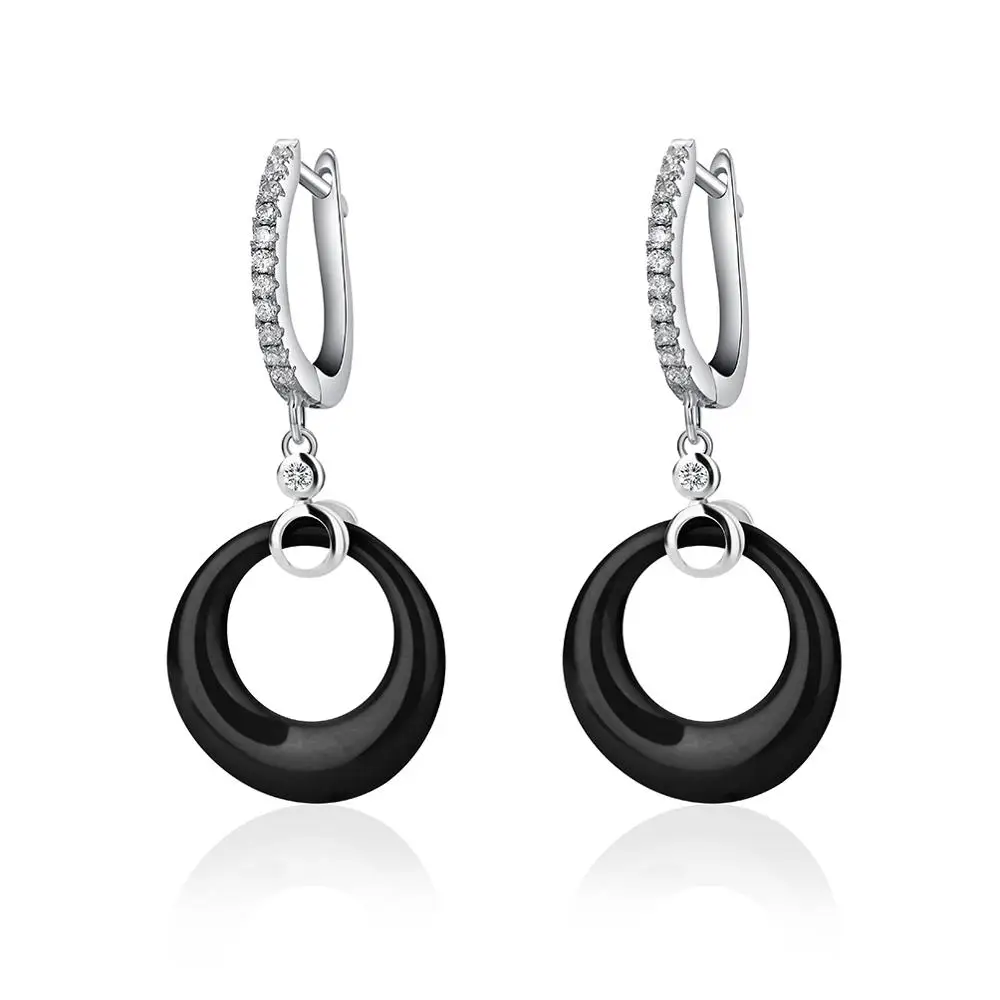silver and black B HanCheng новые модные серебряные Висячие Длинные круглые керамические циркониевые серьги-капли с драгоценным камнем для женщин ювелирные изделия brincos bijoux - Окраска металла: silver and black B