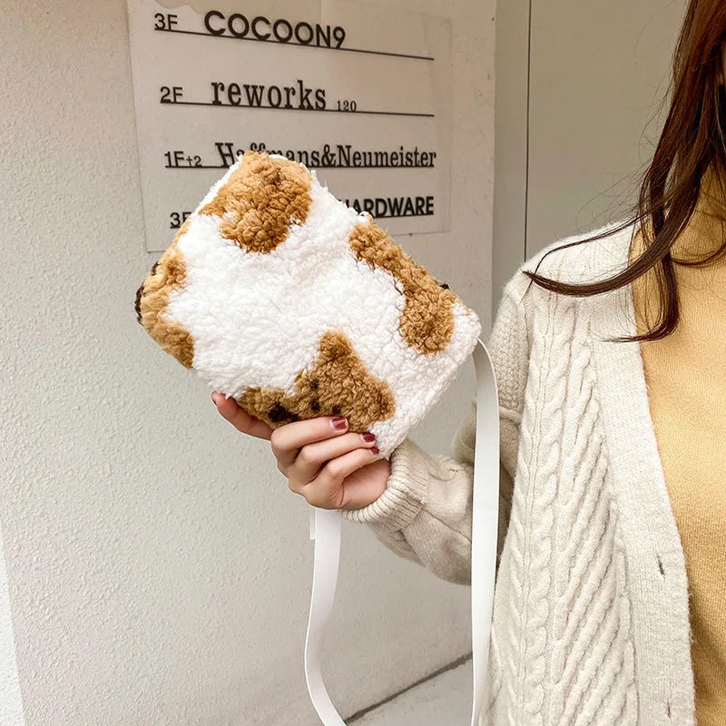 

Bag Female New Bear Bag Shirley Rose Plush One Shoulder Messenger Cute All-match Fashion Casual Female Bag Tide Free Shipping