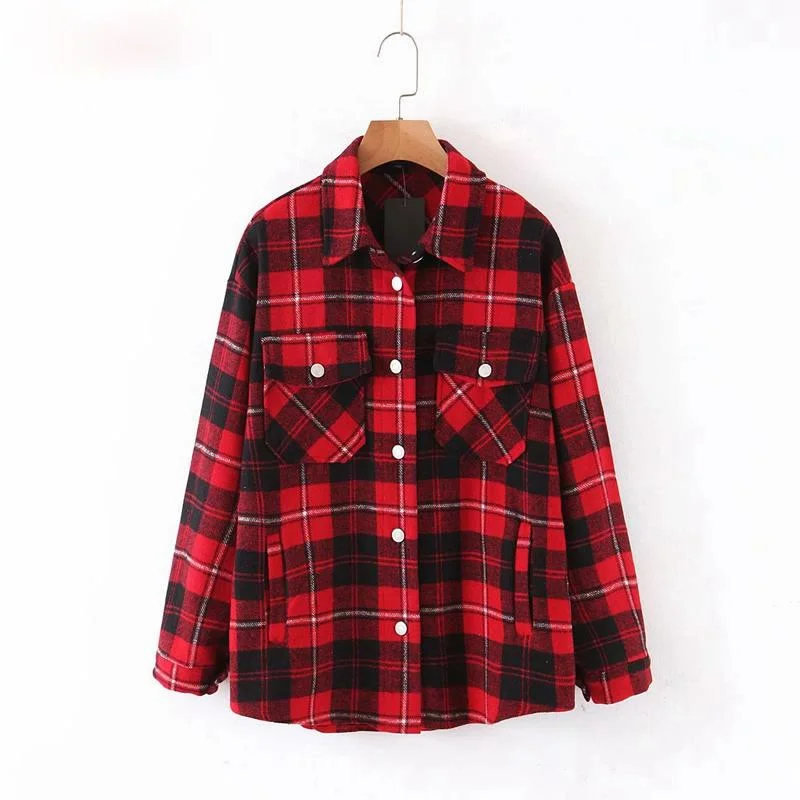 

2020 Autumn Winter Women Blue Plaid Long Coat Jacket Pocket Casual Warm Overcoat Fashion Outwear Tops QW12