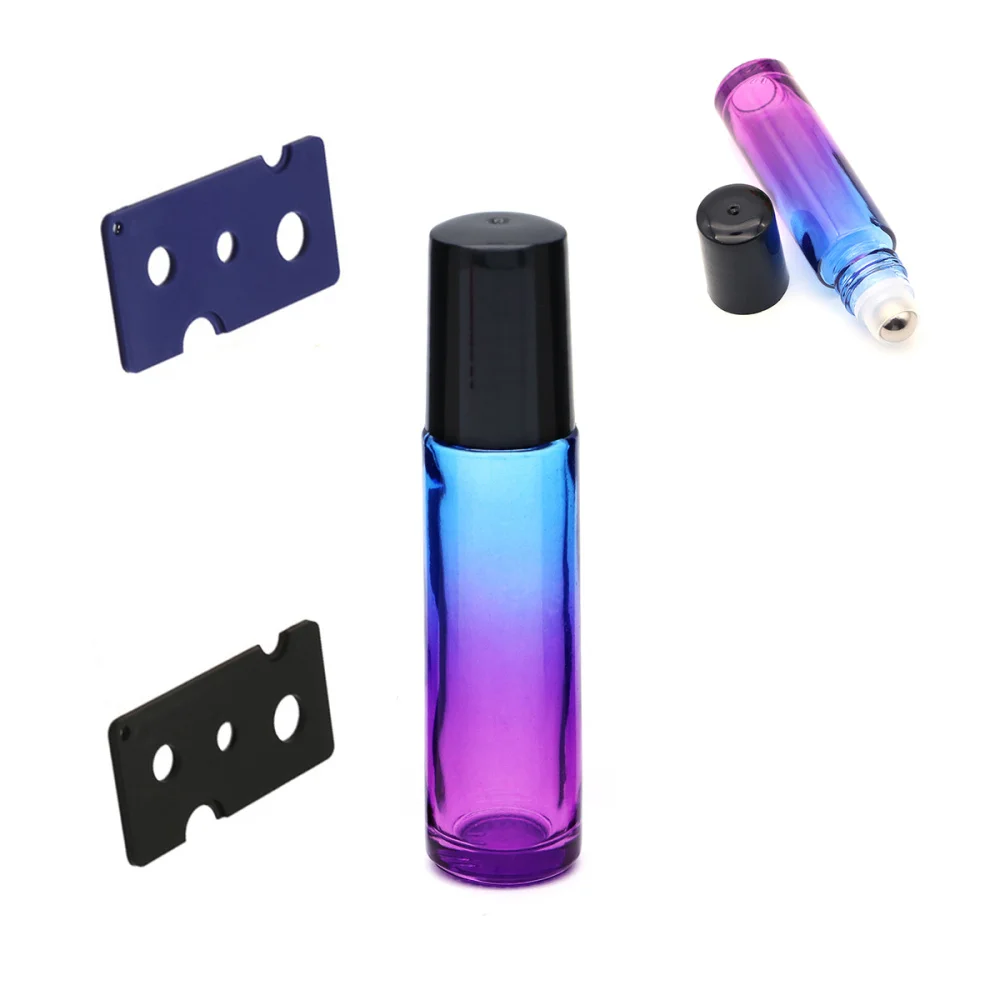 

10pcs 10ML Glass Roller Balls Gradient Roller Bottles with 2pcs Opener Pry Tool for Essential Oils Perfume Bottle (Blue and Purp