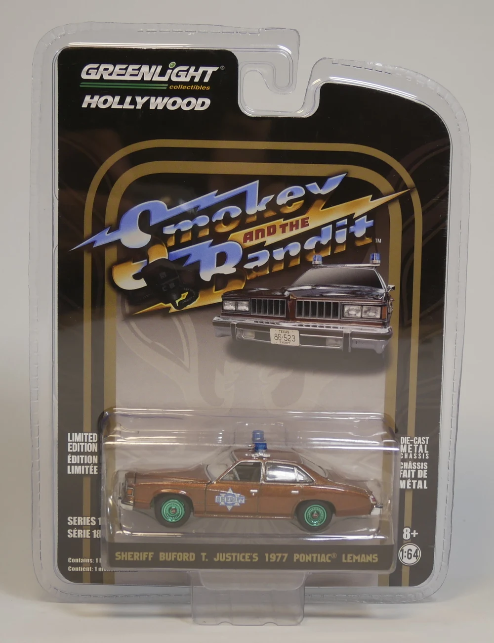 Зеленый свет 1: 64 Sheriff Buford T. Justice's 1977 Pontiac Lemans литой модельный автомобиль (зеленая