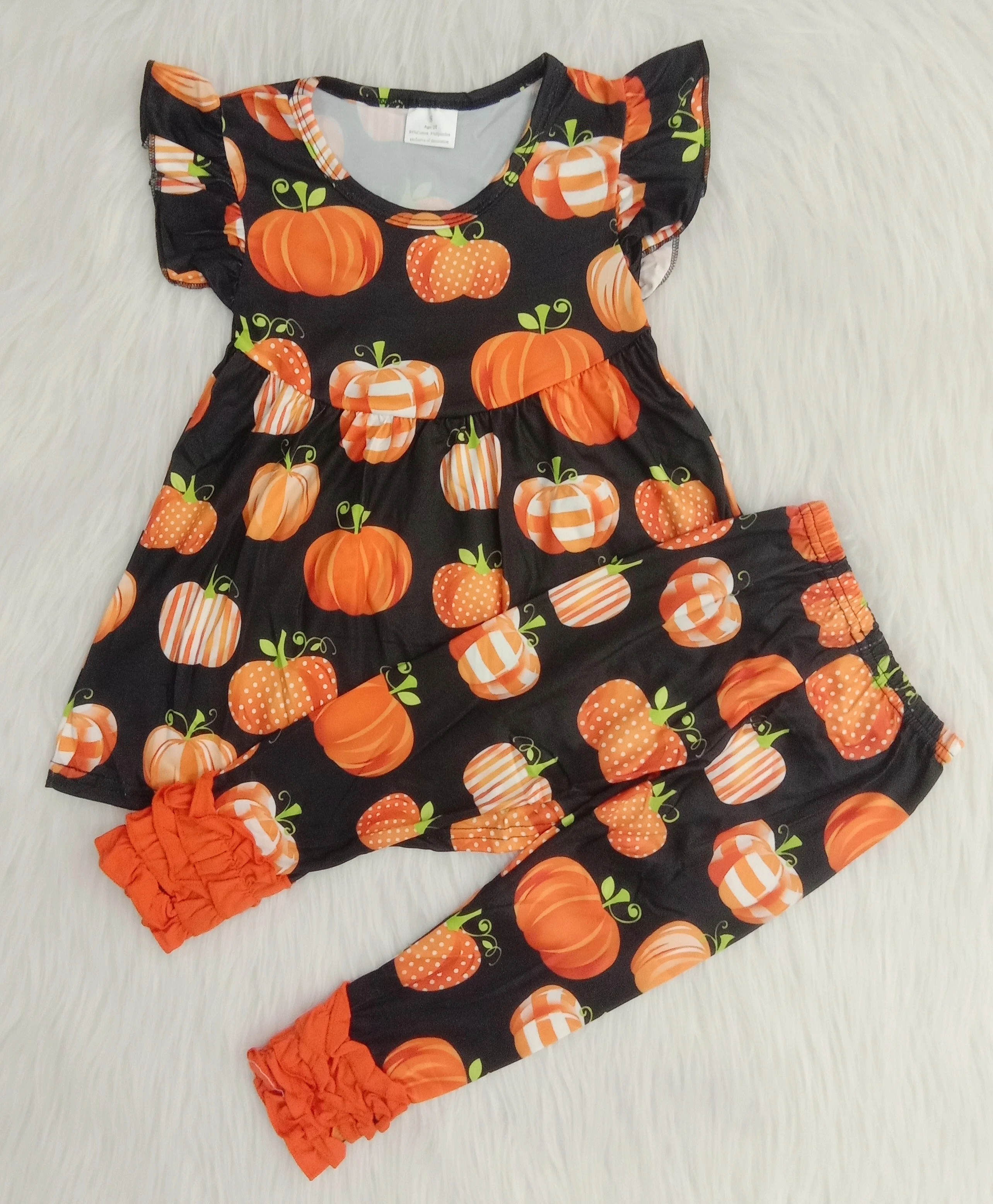 

baby Girls Thanksgiving fashionable clothing kids children pumpkin top short sleeve ruffle pants outfits boutique clothes
