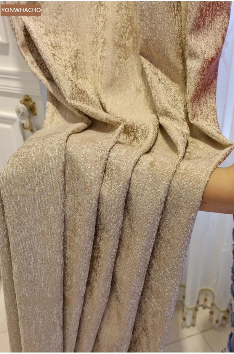 

Custom curtains European luxury living room bay window linen jacquard gold cloth blackout curtain tulle valance drape B898