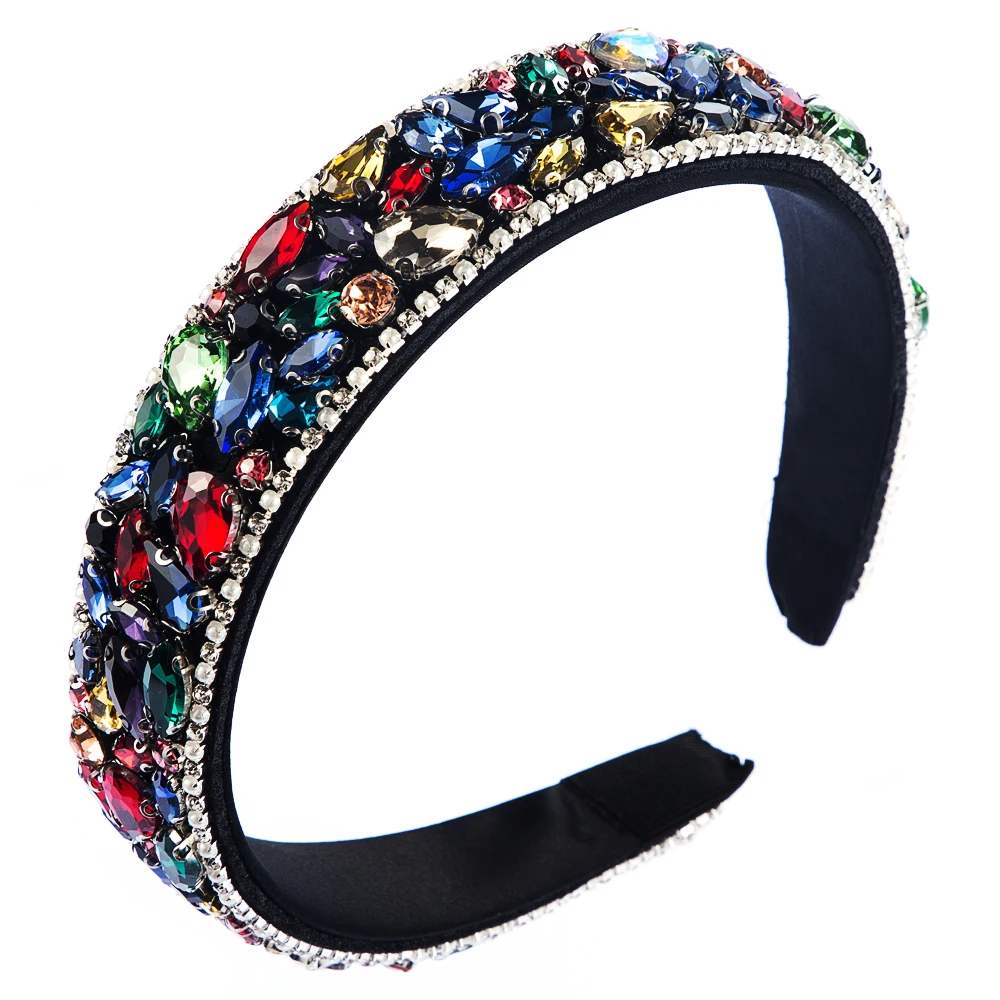 

2020 New Design Baroque Luxury Hairband for Woman High Grade Colorful Water Drop Crystal and Pearl Inlaid Wide Headband for Girl