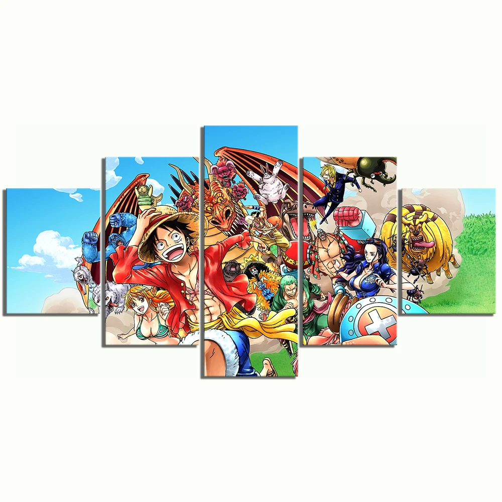 

5 Pieces One Piece Character Canvas Painting Pictures Wall Art Decorative Animation Poster Canvas Printed Cartoon Wall Decor