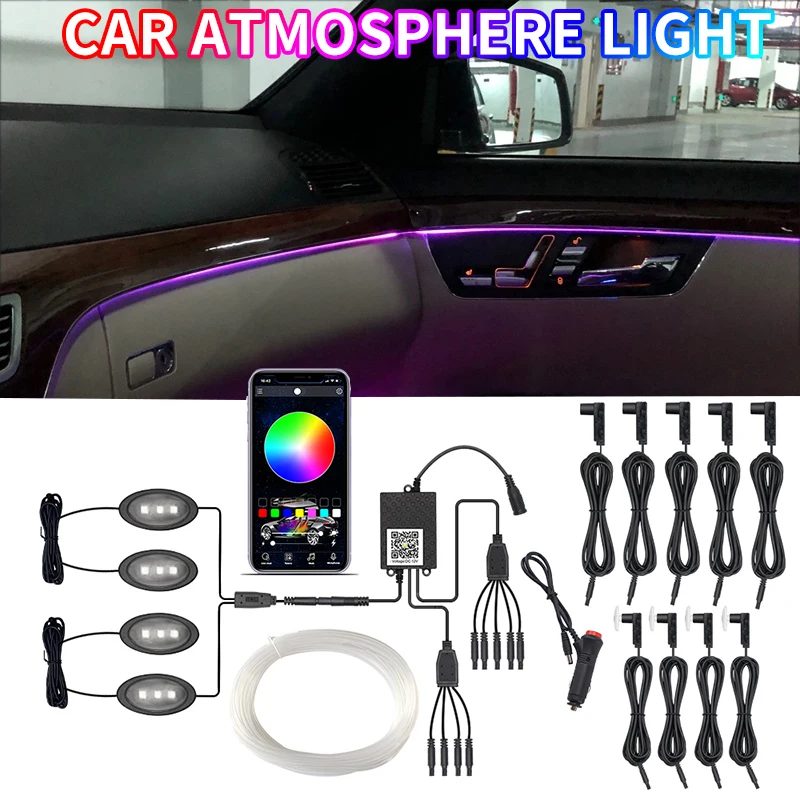 

Interior Lights Fiber Optic Ambient Lighting Kits Sound Active Function Multiple Mode APP Control LED Strip Lights Apply To Bars