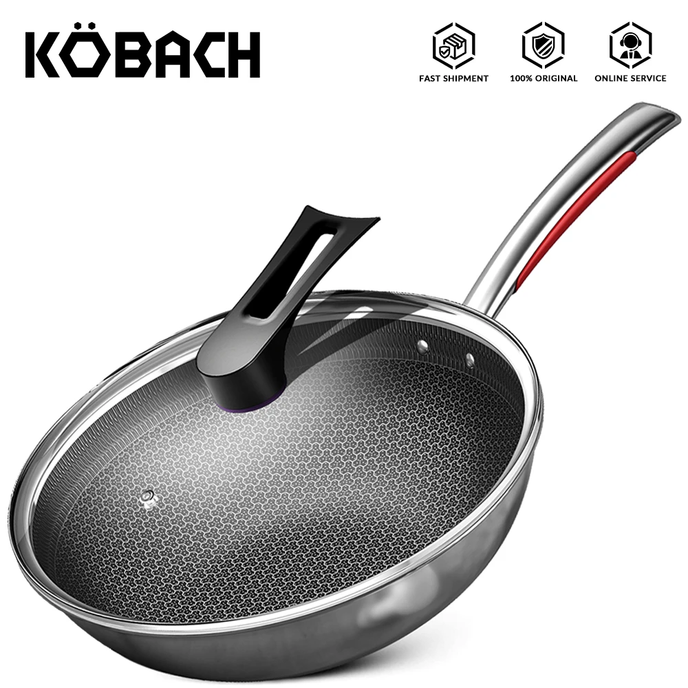 KOBACH-wok antiadherente de acero inoxidable 316L, utensilios de cocina antiadherente, fondo antiadherente, 32cm-0