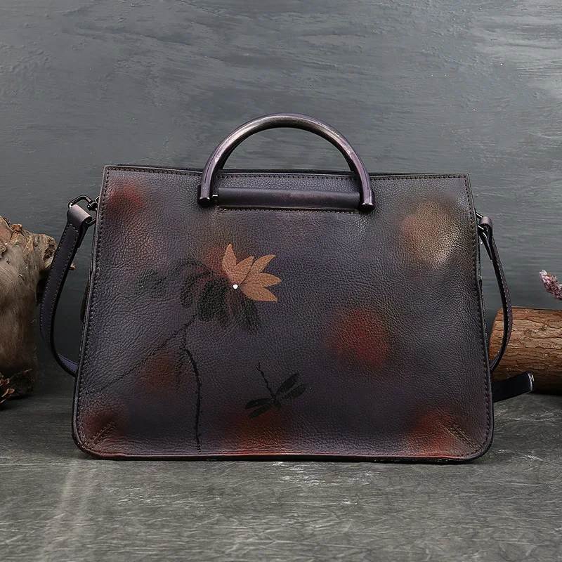 

YourSeason 2021 Women Hand Painted Handbag Genuine Leather Female Retro Large Capacity Cowhide Shoulder Bags