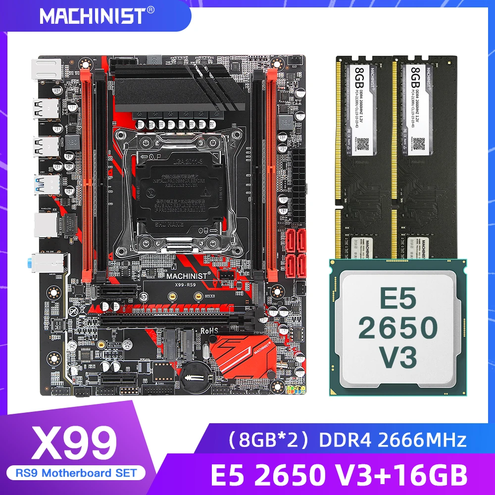 Billig MASCHINIST X99 Desktop Motherboard LGA2011-3 Set Kit Mit Xeon E5 2650 V3 Prozessor Und 16G(2*8G)DDR4 RAM Speicher MainboardX99-RS9