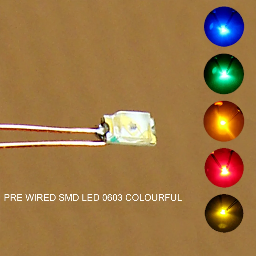 

Evemodel C0603 20 шт. SMD LED 0603 светильник Предварительно проводной микро 0,1 мм медный провод Светильник s Белый теплый красный синий зеленый желтый оранжевый