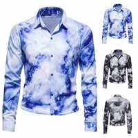 2021 spring autumn high quality european code mens ink printed single breasted loose high street long sleeve mens shirt