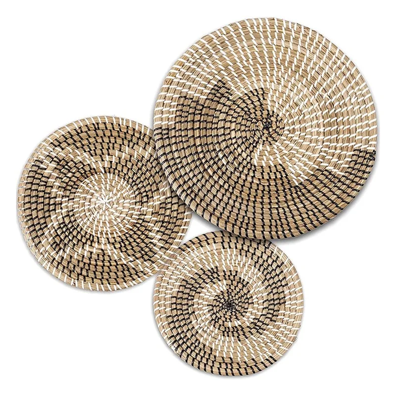

Round Wall Decor Set of 3 Straw Woven Wall Decor Hanging Baskets Perfect for Wall Basket Stylishly Woven Wall Decor