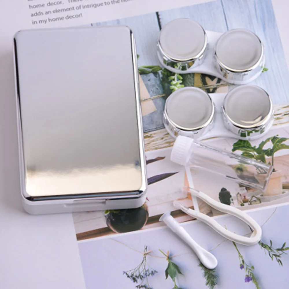 

Colored Contact Lens Case With Mirror Women Colored Contact Lenses Box Eyes Contact Lens Container Simple Double Storage Box