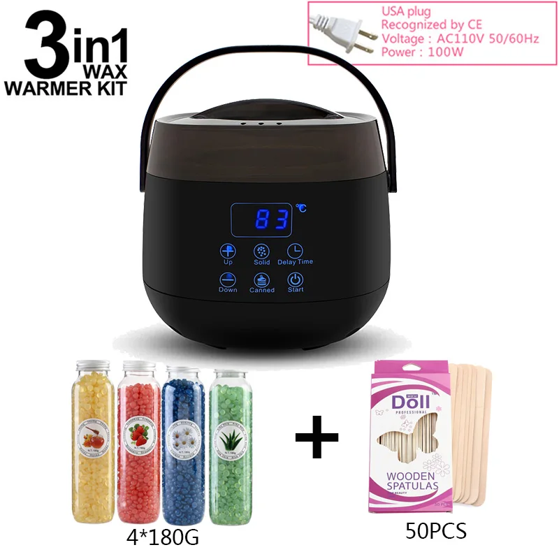 USA Plug A Sets Электрический цифровой нагреватель воска для удаления волос 200 г* 4 восковые бобы 50 шт. наклейки для удаления волос Набор для восковой эпиляции инструмент для красоты - Цвет: USA Plug A Sets
