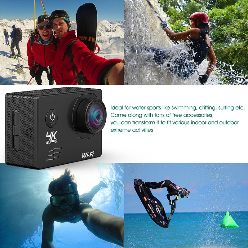 Скидка Экшн-камера, 4K, 30 кадров/с, Ultra HD, Wi-Fi, 2,0 дюйма, 16 Мп, 170D, 30 м