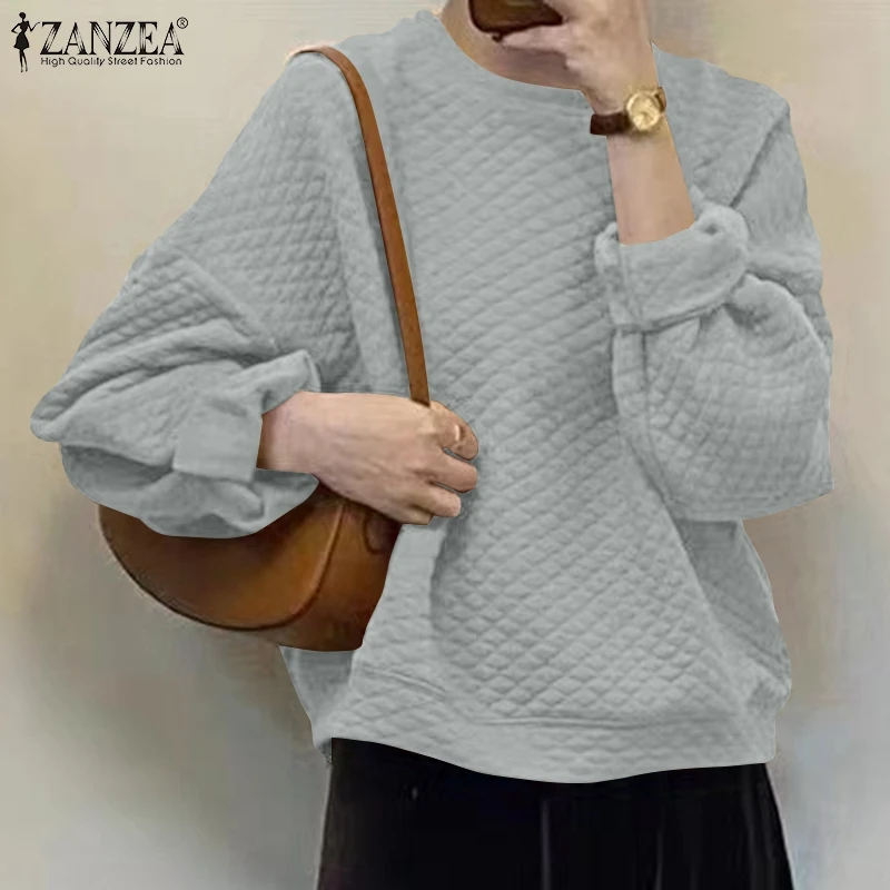 

ZANZEA Women Harajuku Sweatshirts Female Streetwears Oversized 2021 Spring Autumn Long Sleeve Pullovers Casual Solid Loose Tops