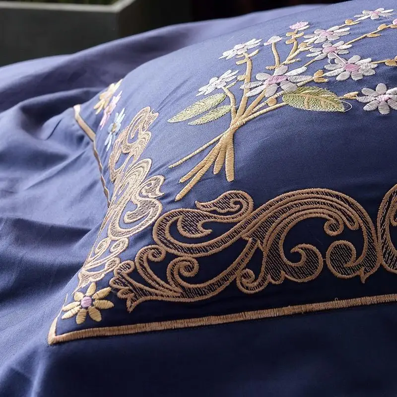 J 4 шт. синий роскошный комплект постельного белья из египетского хлопка