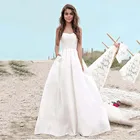 Женское атласное свадебное платье, элегантное платье трапециевидной формы, с карманами, 2021, без рукавов, свадебные платья Boho