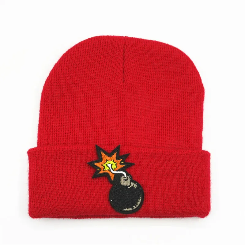 

Cotton Cartoon Bomb Embroidery Thicken Knitted Hat Winter Warm Hat Skullies Cap Beanie Hat for Men and Women 283