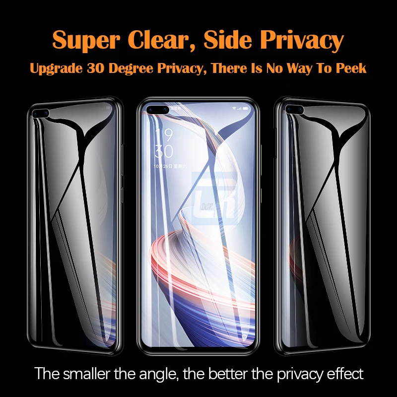 Privacy Screen Protector For OPPO Reno 5 4 Lite A73 A93 A53 A5 Anti-spy Peep Tempered Glass for Realme 6 7 C3 Q2 Q2i  Pro Glass