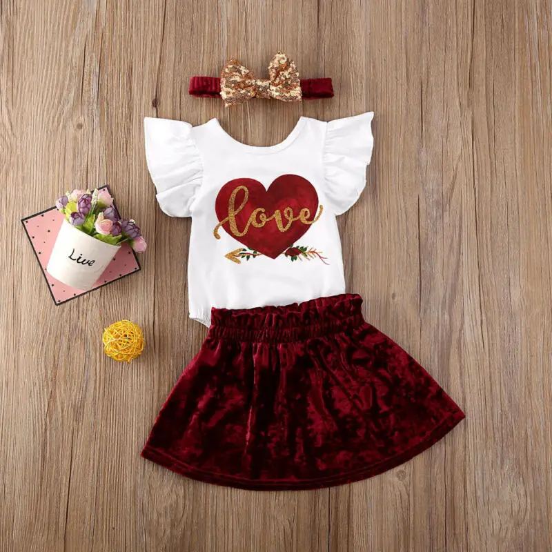 

3 шт., детское бархатное боди с оборками и сердечками