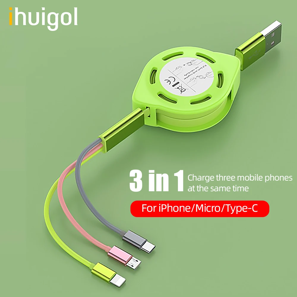 

ihuigol Adjustable 3 in 1 Lighting Cable Micro USB Type C Cable Charging For iPhone 11 Pro Max XS Samsung Xiaomi USB Type C Cord