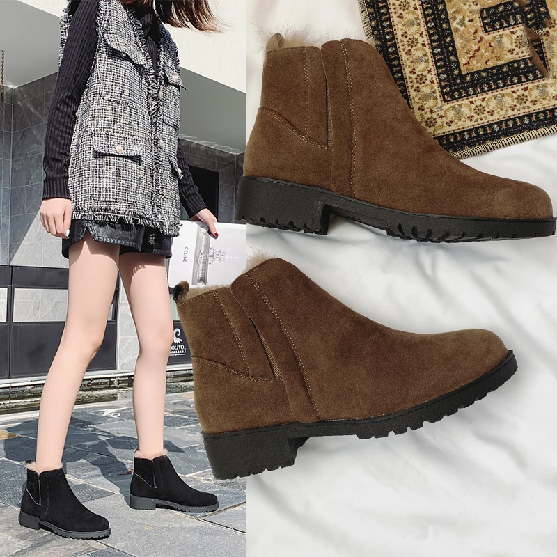 Зимние ботинки женская зимняя обувь на молнии теплые плюшевые модные женские для