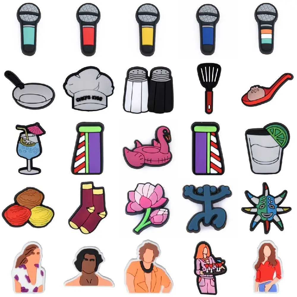 

Hot Sale 1 Pcs Croc Shoe Charms Spice Girls Microphone Clog Shoes Decorations Uplifting Pink Sandals Accessories Men Women Kid