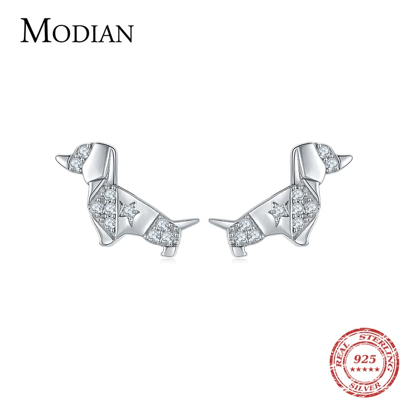Modian Authentic 925 Sterling Silver Cute Elegant Dog Stud Earrings for Women Cute Poodle Animal Silver Fine Jewelry Brincos