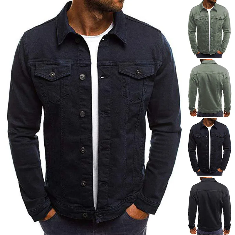 

Men Jacket Jean Autumn Winter Lapel Long Sleeve Warm Casual Vintage Retro Men Coat Solid Color