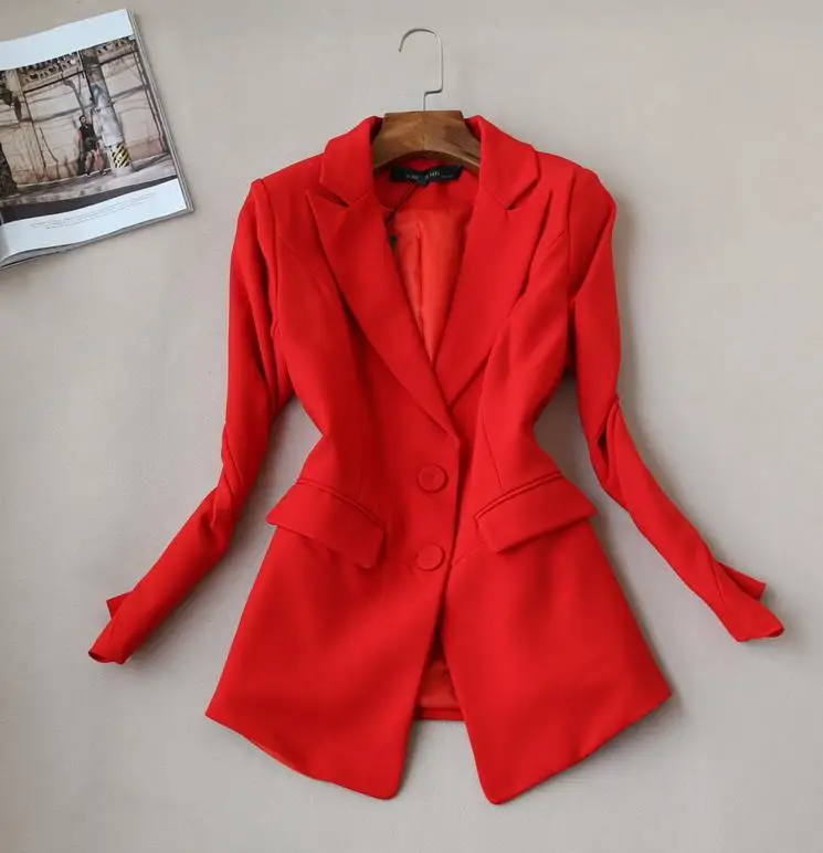 

Autumn Business Uniform 2020 Women Red Pant Suits Two Piece Slim Double Buckle Jacket Office Work Pants Set Mujer