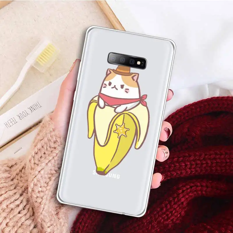 

Funny Banana cat Cartoon animal Phone Case Transparent For Samsung Galaxy A 71 21s S note 8 9 10 plus 20 ultra