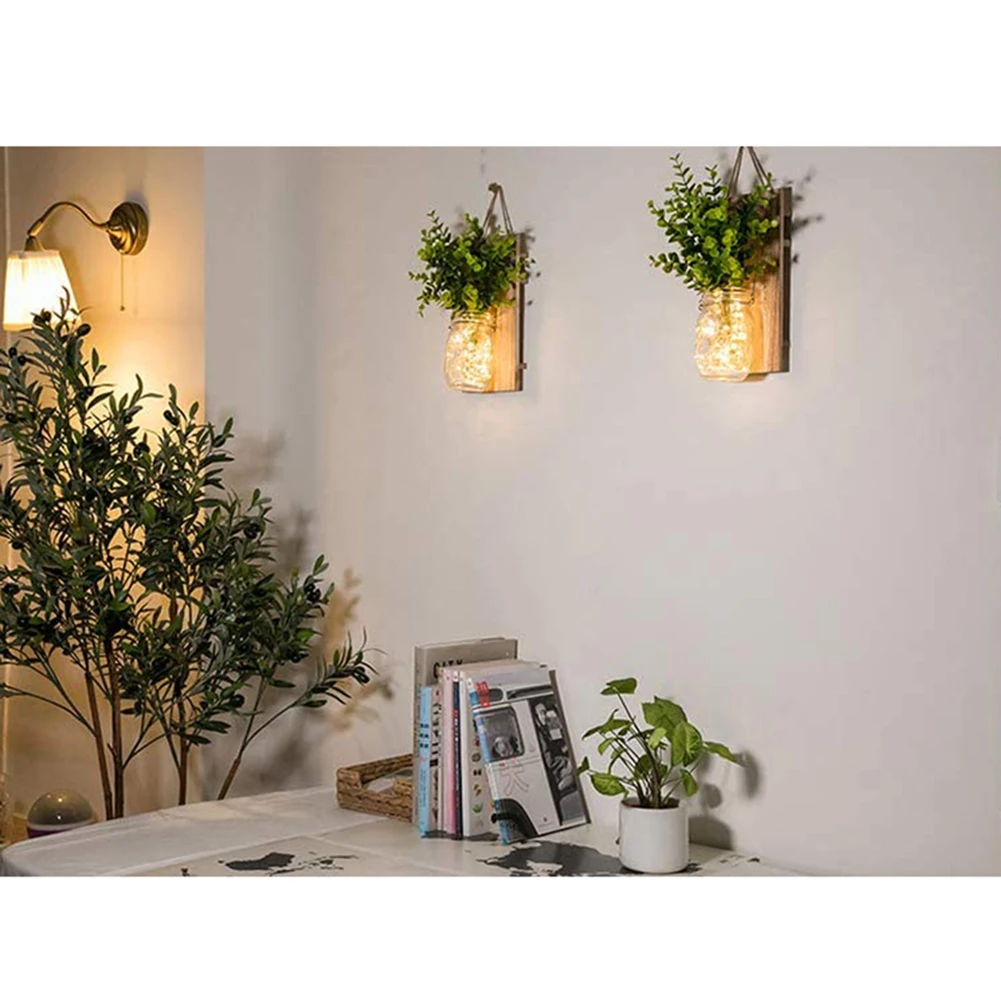 

Jar Sconces Home Decoration Rustic Wall Sconces LED Fairy Lights Green Fake Plant Interior Decoration Warm Toned FAS6