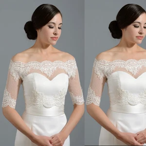 Свадебный жакет цвета слоновой кости с коротким рукавом, кружевной тюлевый Свадебный Болеро в горошек, Shrugs 2020, аппликация